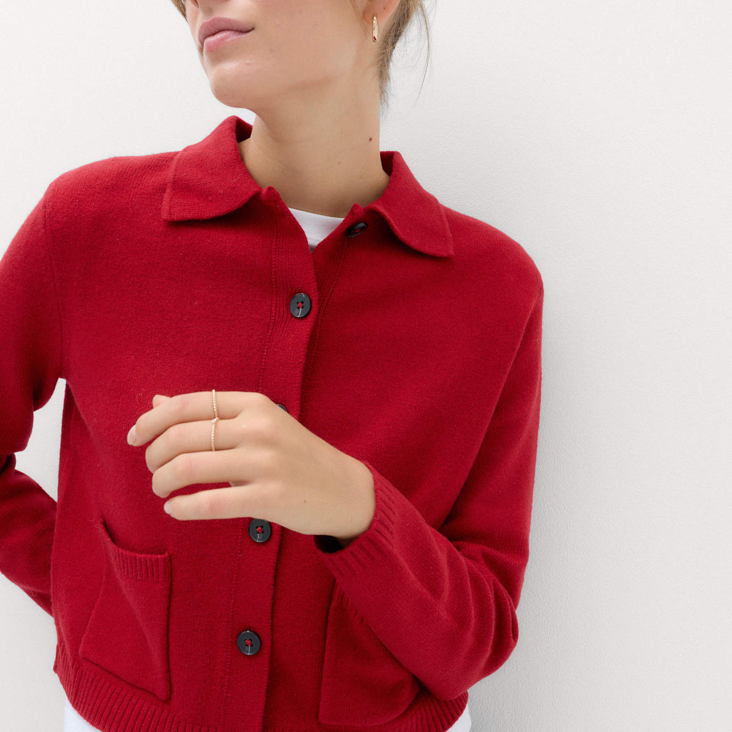 M&S Women's Air-Yarn Collared Relaxed Cardigan - Medium - Ruby Red