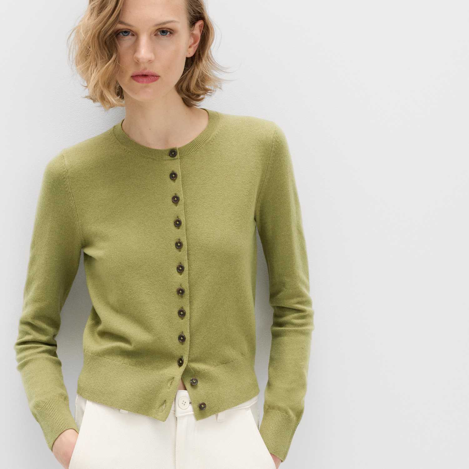 M&S Women's Air-Yarn Crew Neck Cardigan - Large - Sage
