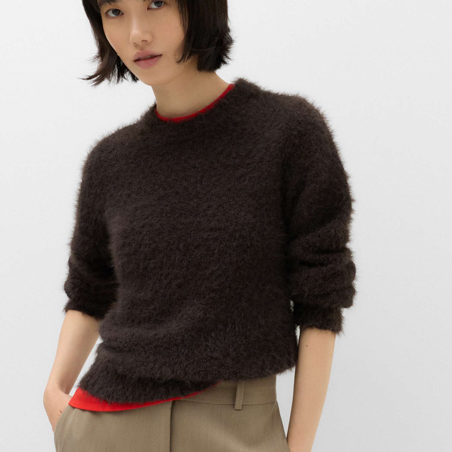 M&S Women's Textured Crew Neck Jumper - Extra Small - Bitter Chocolate