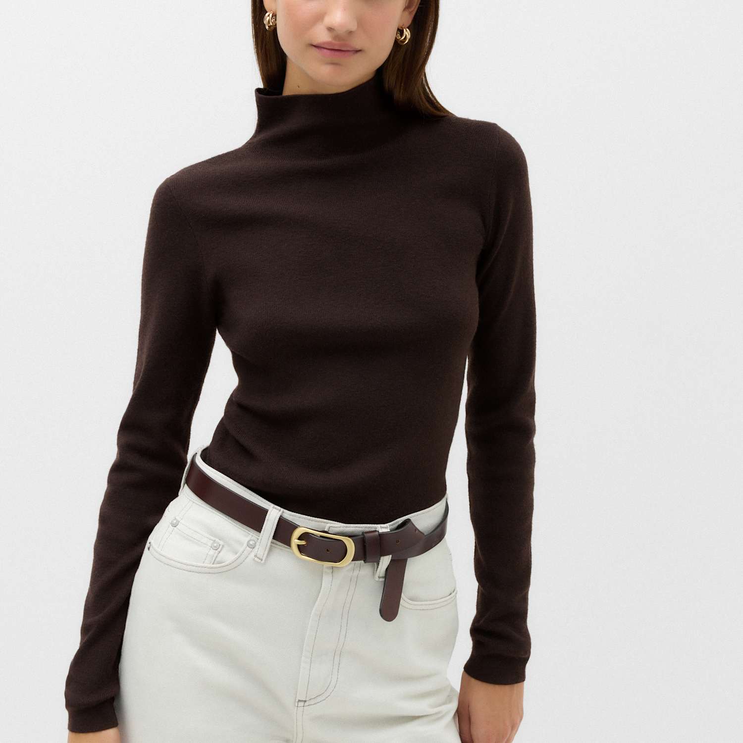 M&S Women's Funnel Neck Fitted Knitted Top - Medium - Bitter Chocolate