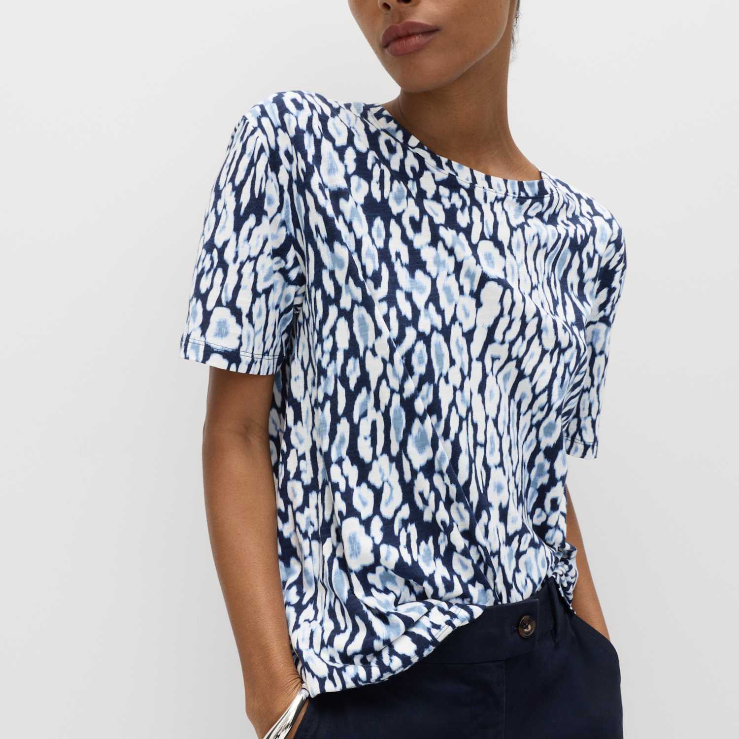 M&S Women's Cotton Modal Blend Printed T-Shirt - 20 - Blue Mix