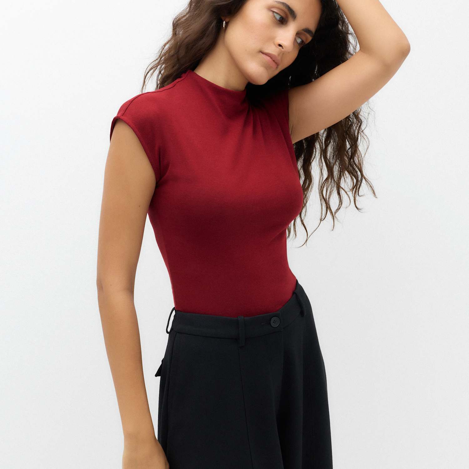 M&S Women's Funnel Neck Top - 14 - Burgundy