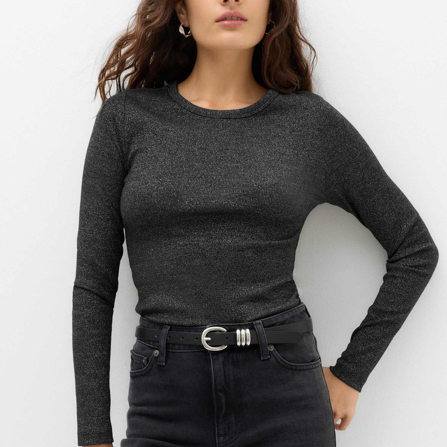 M&S Women's Cotton Rich Sparkly Top - Small - Black