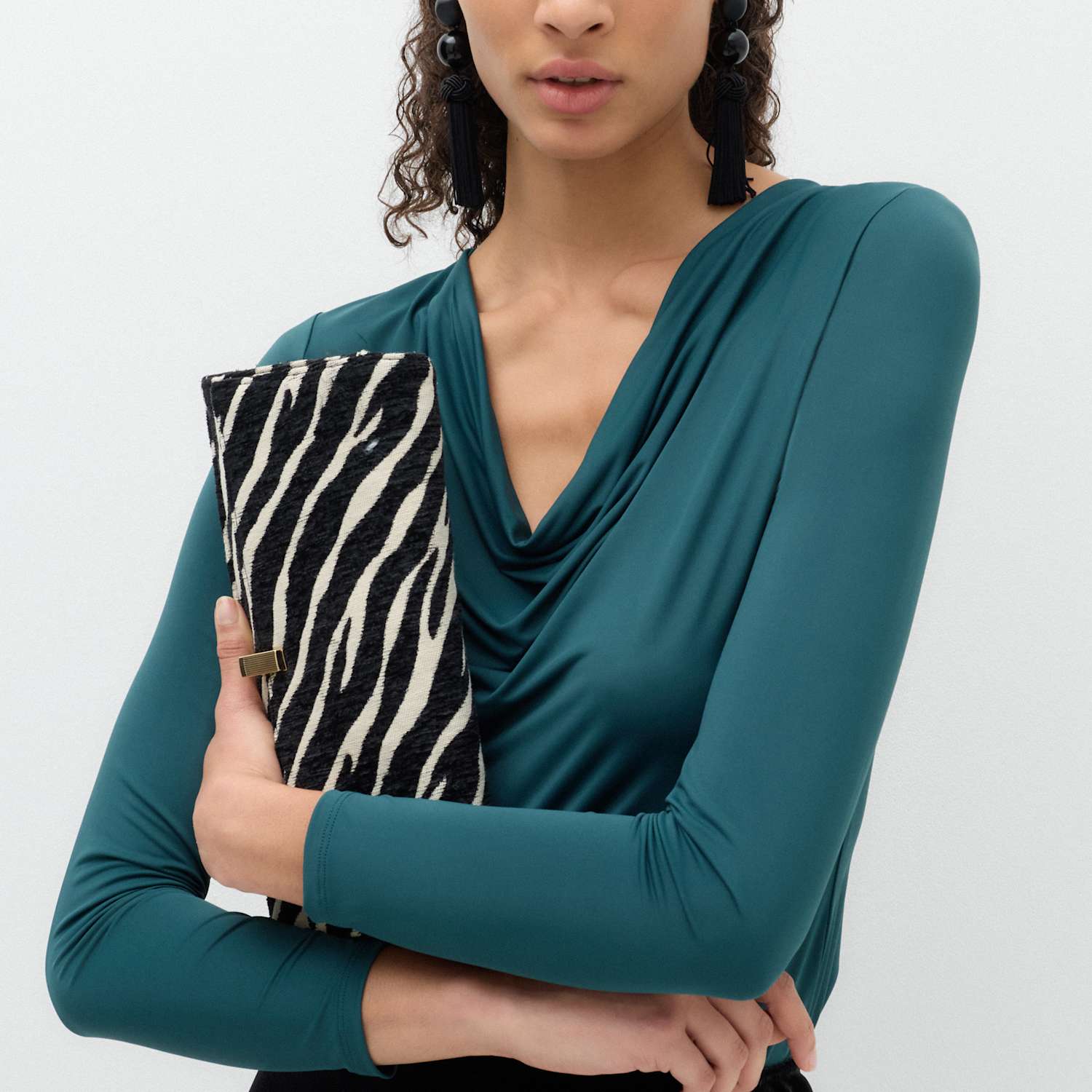 M&S Women's Cowl Neck Long Sleeve Drape Top - 14 - Bottle Green