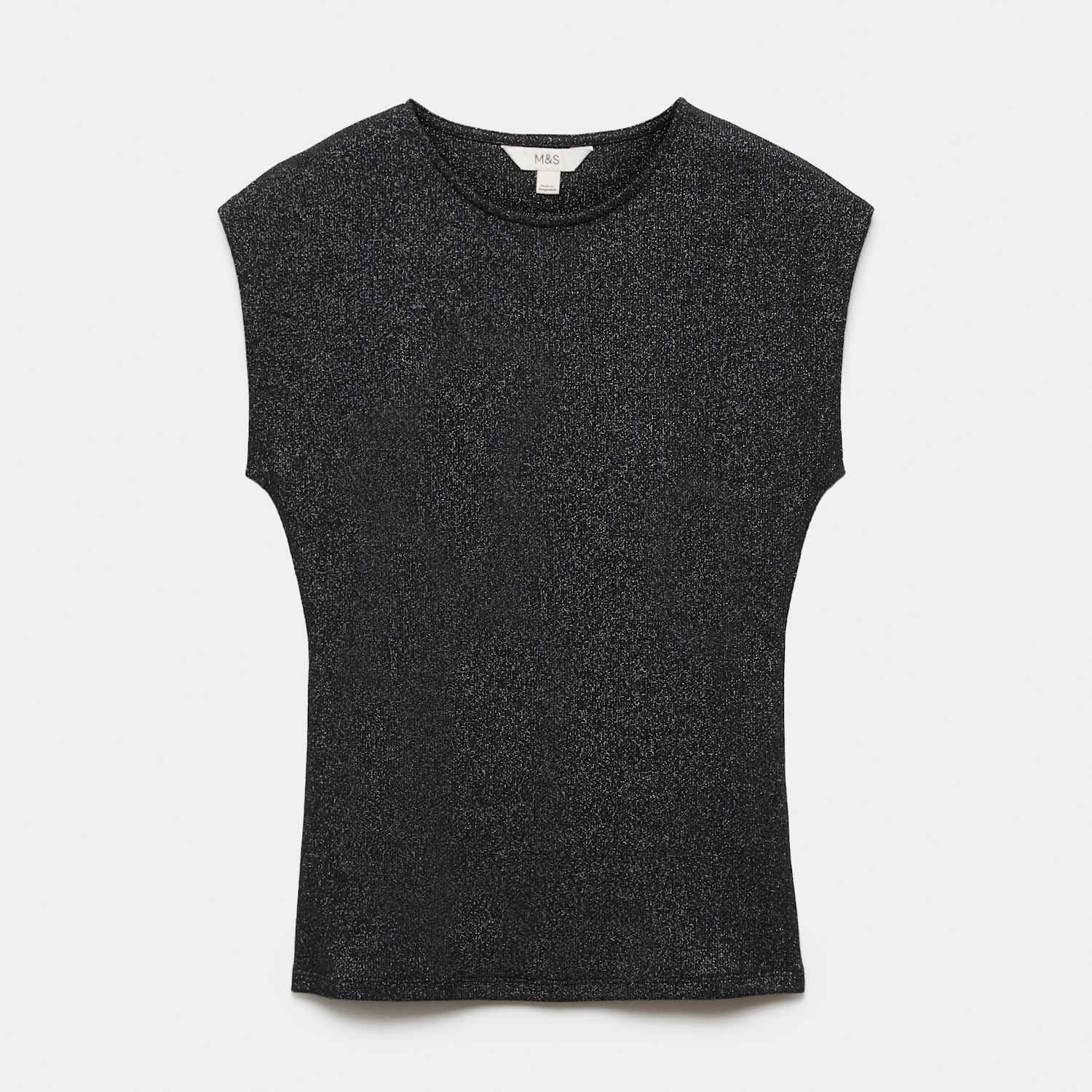 M&S Women's Cotton Rich Sparkly Cap Sleeve Top - 20 - Black