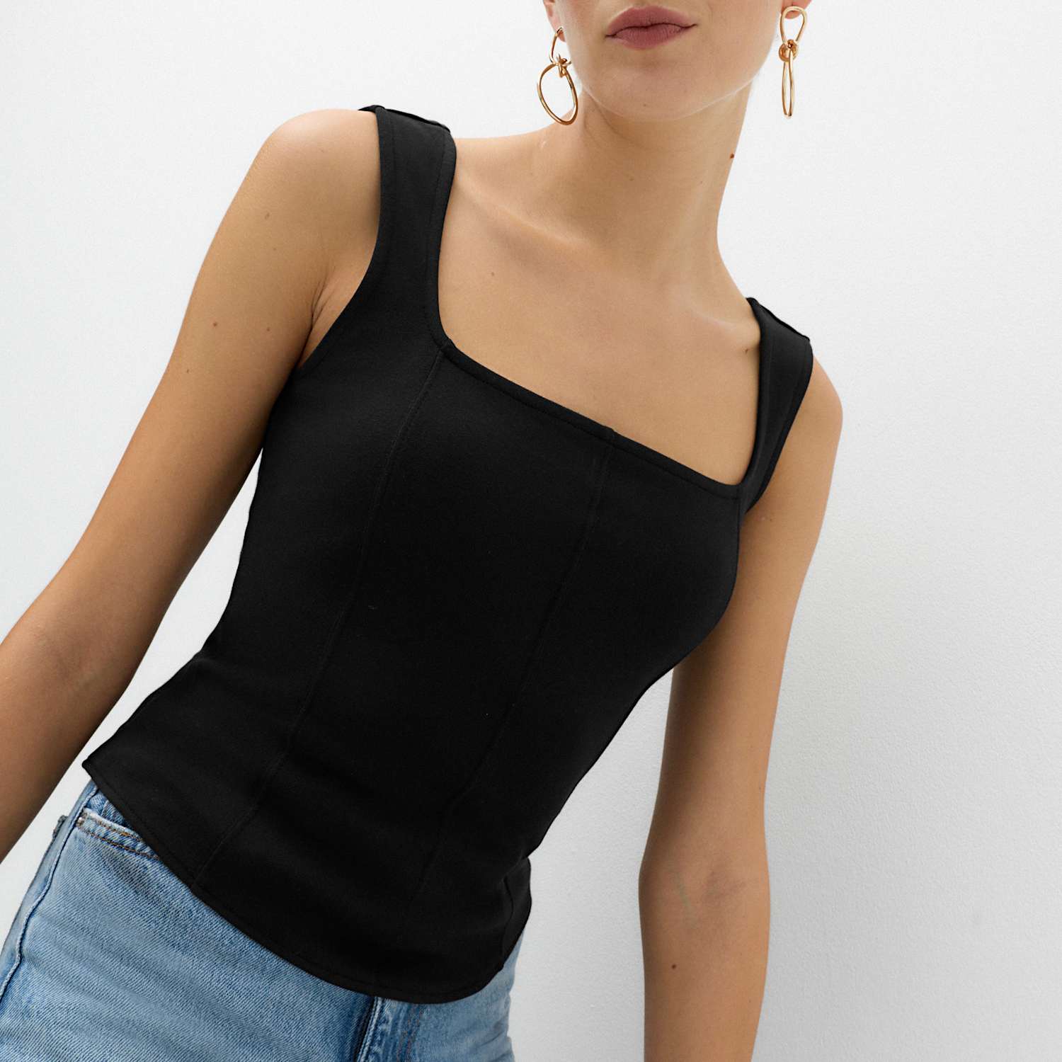 M&S Women's Cotton Rich Square Neck Vest - 10 - Black