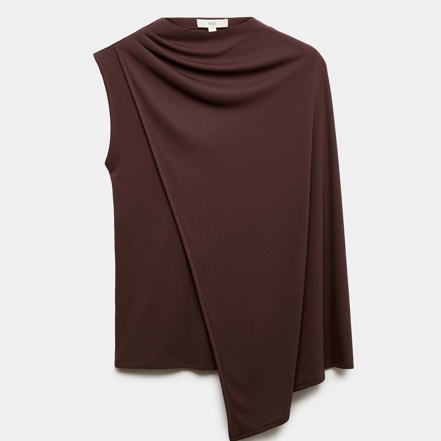 M&S Women's High Neck Drape Top - 8 - Chocolate