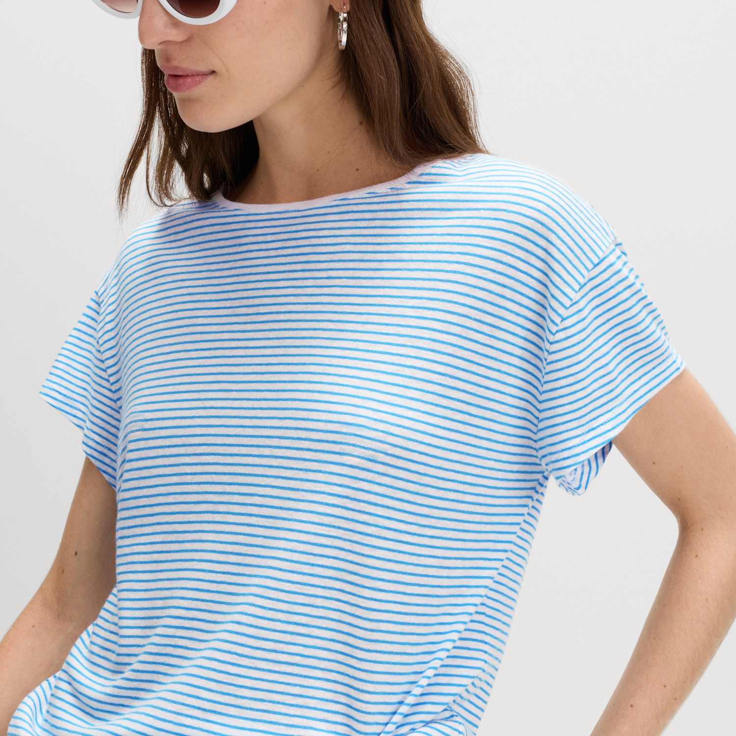 M&S Women's Linen Blend Striped T-Shirt - 20 - Blue Mix