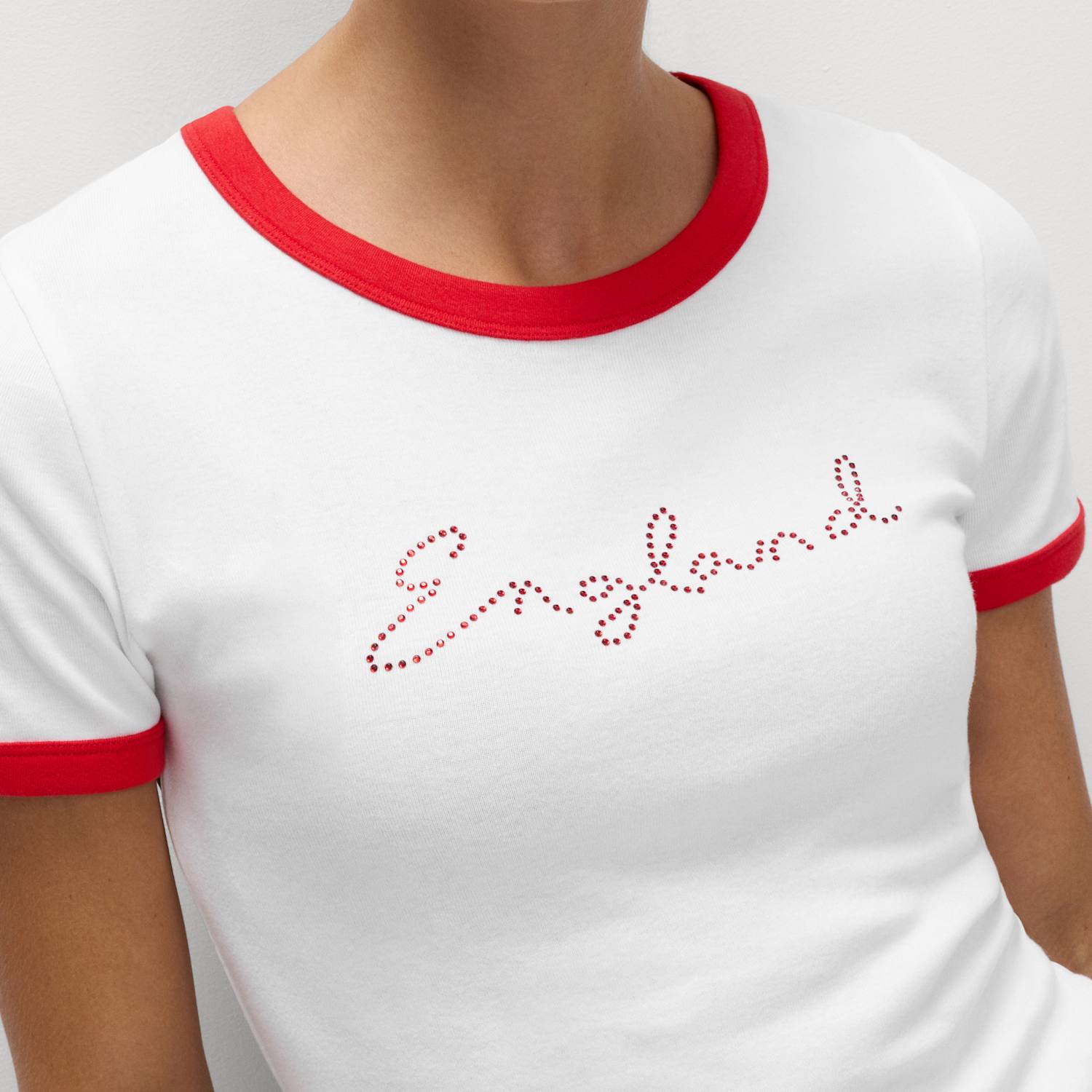 M&S Women's Pure Cotton England Slim Fit Ringer Tee - 8 - White