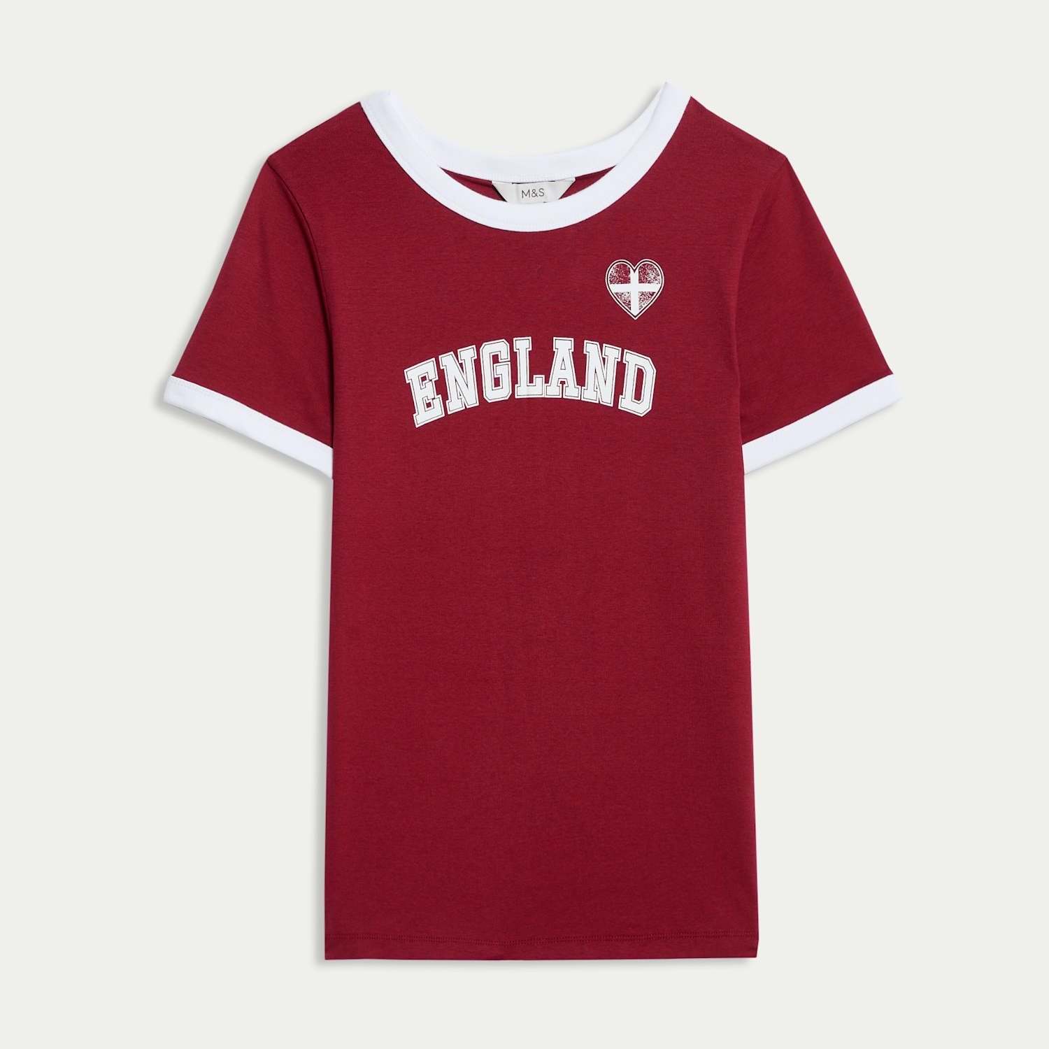 M&S Women's Pure Cotton England Slim Fit Ringer Tee - 6 - Multi