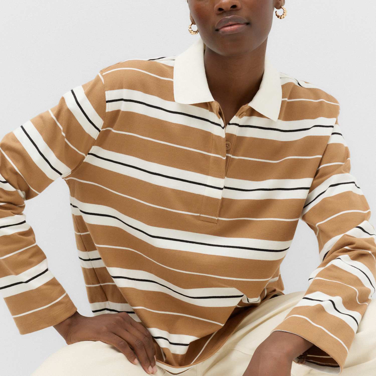 M&S Women's Pure Cotton Rugby Polo Top - Small - Brown Mix