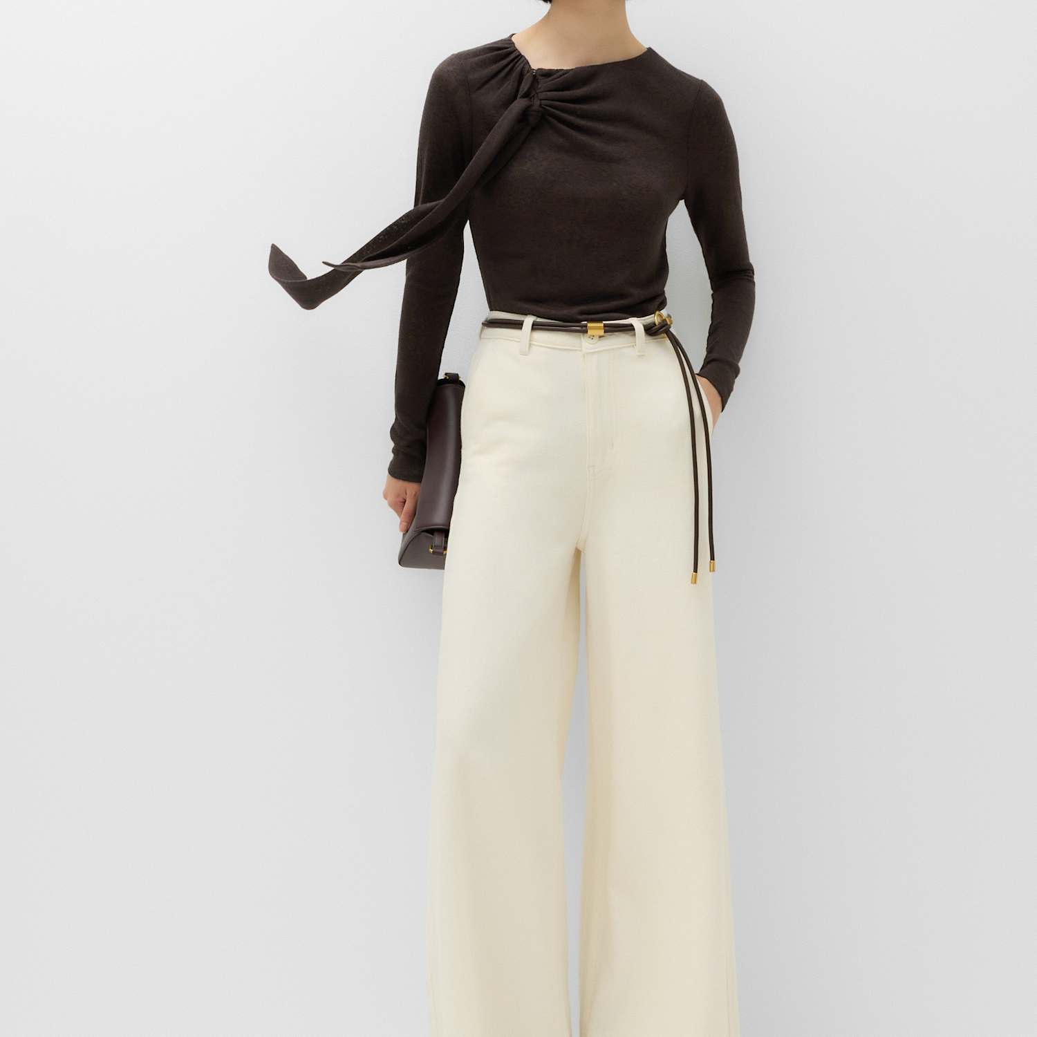 M&S Women's Tie Neck Fastening Top - 16 - Bitter Chocolate