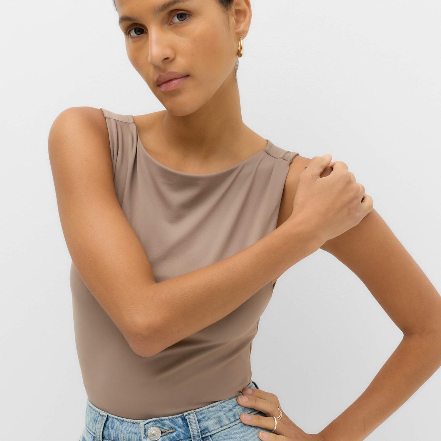 M&S Women's Slash Neck Vest Bodysuit - 10 - Neutral