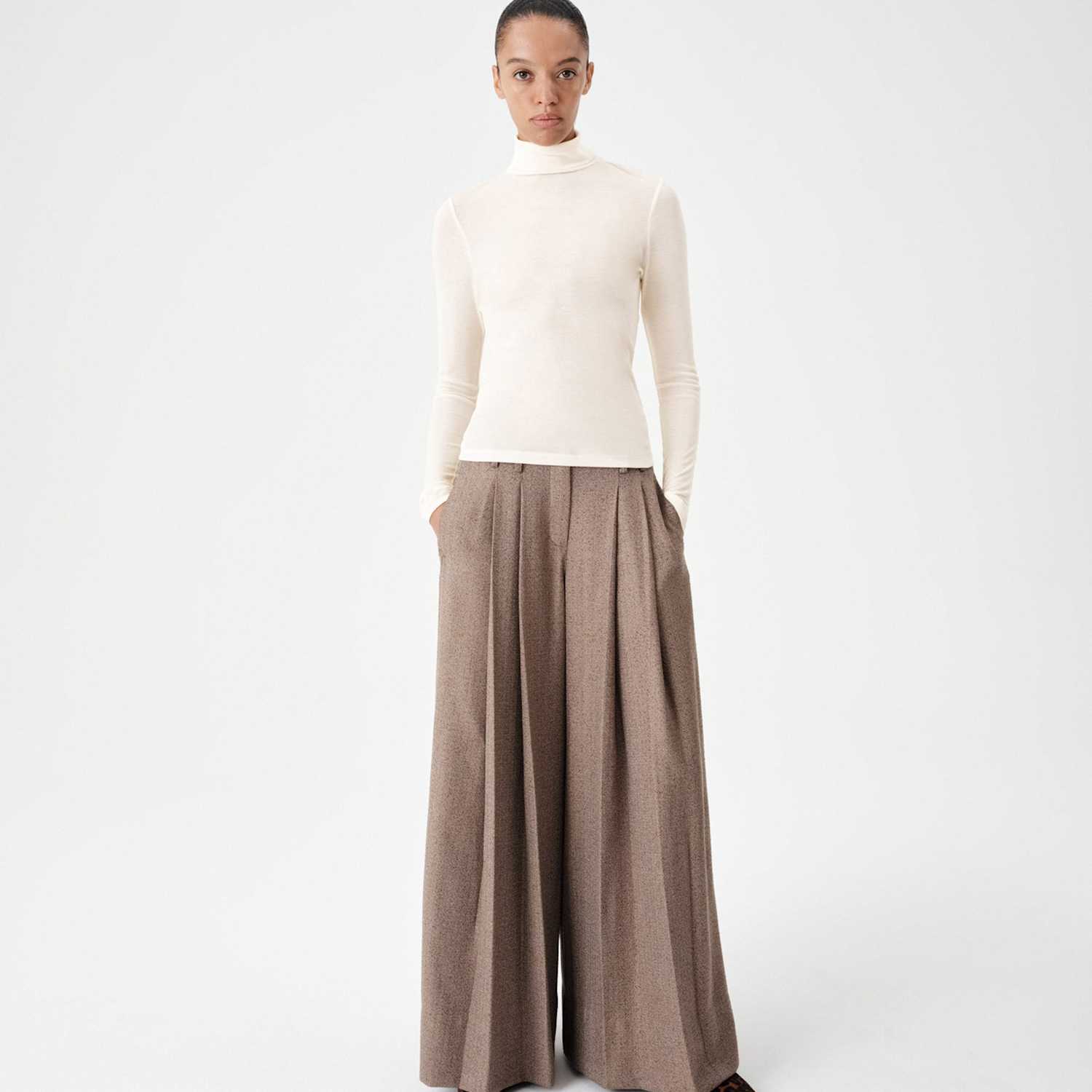 M&S Women's Wool Touch Semi Sheer Layering Roll Neck Top - Small - Vanilla