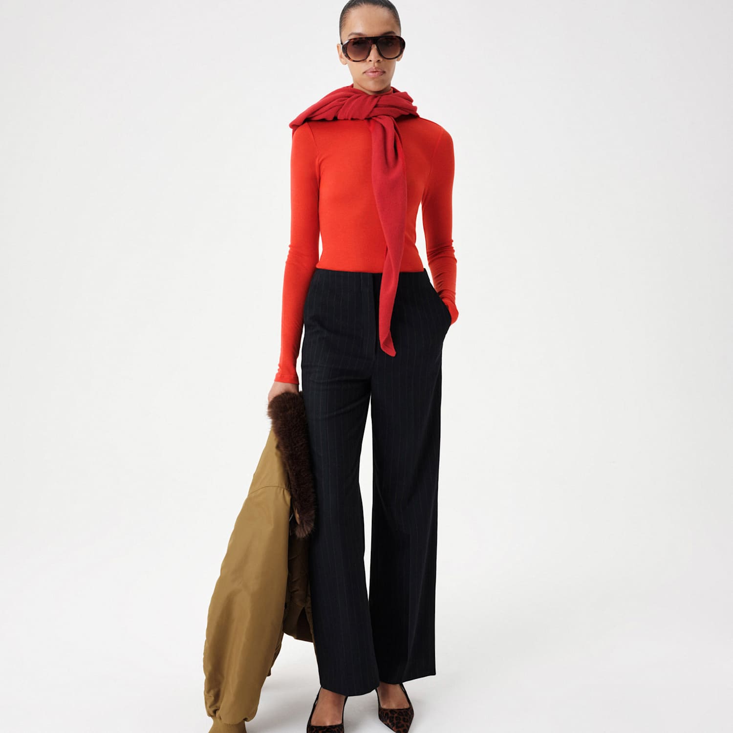 M&S Women's Wool Touch Semi Sheer Layering Roll Neck Top - Small - Scarlet