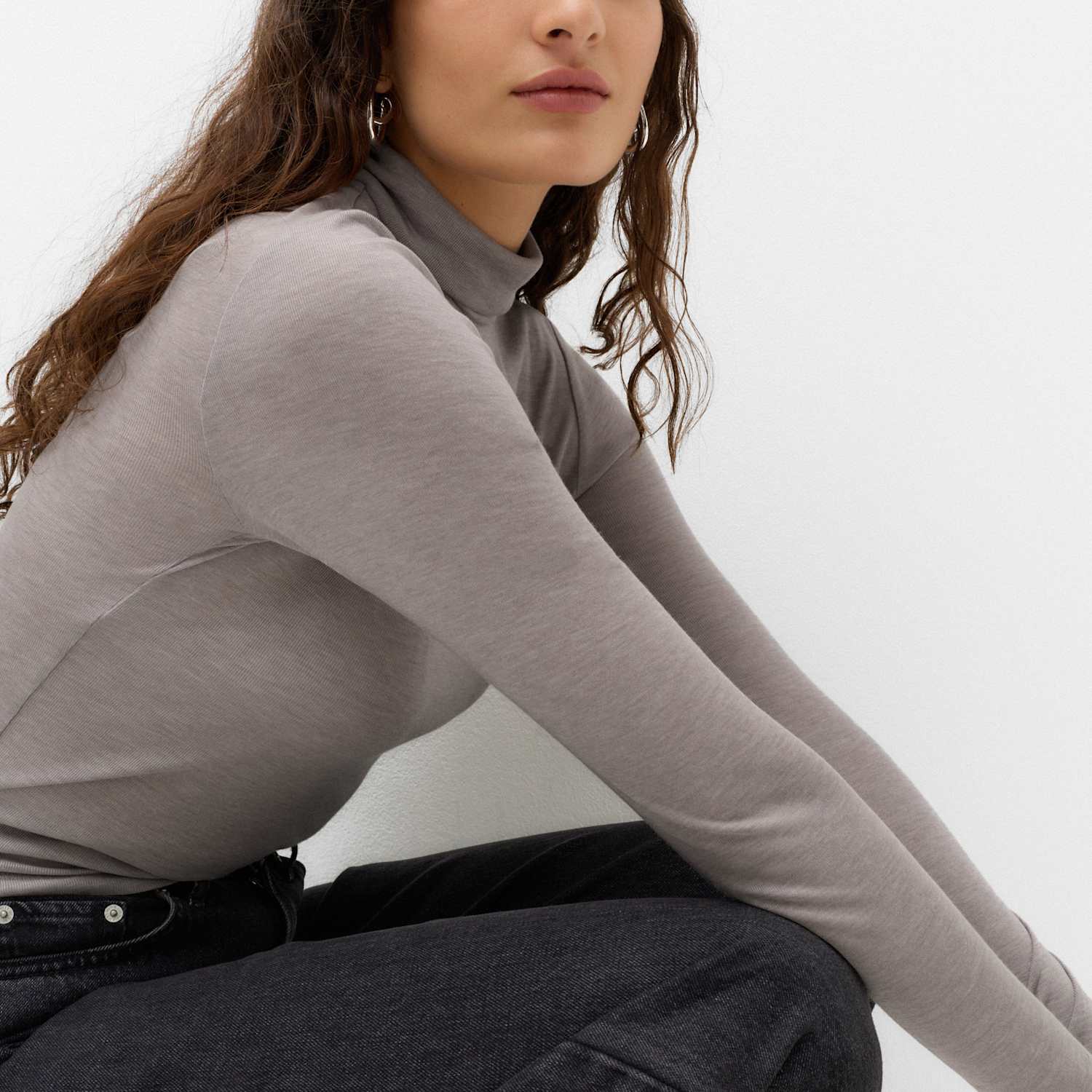 M&S Women's Wool Touch Semi Sheer Layering Roll Neck Top - Small - Grey