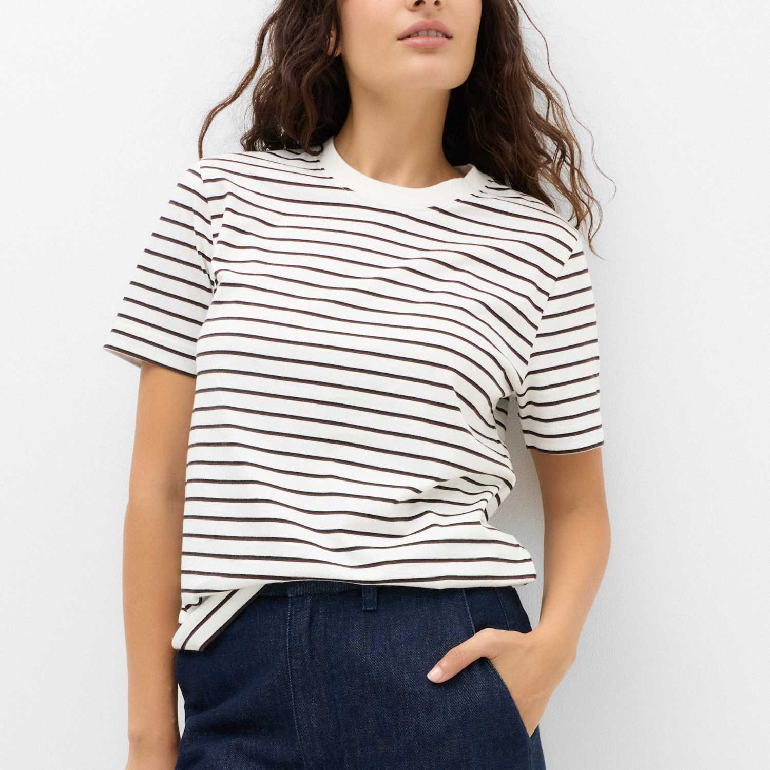 M&S Women's Pure Cotton Everyday Crew Neck T-Shirt - Small - Ivory Mix