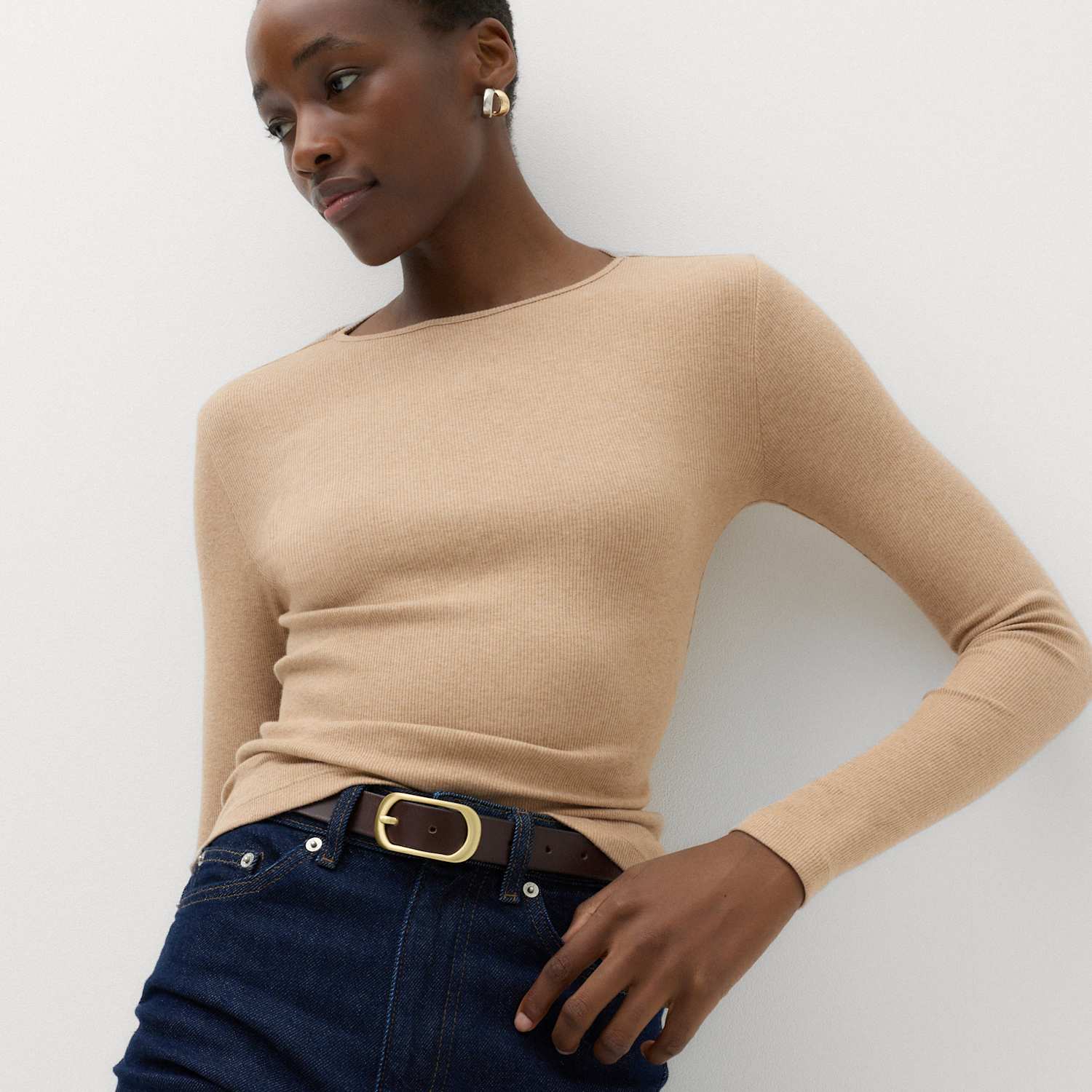 M&S Women's Cotton Rich Ribbed Slim Fit Top - Extra Large - Natural Mix