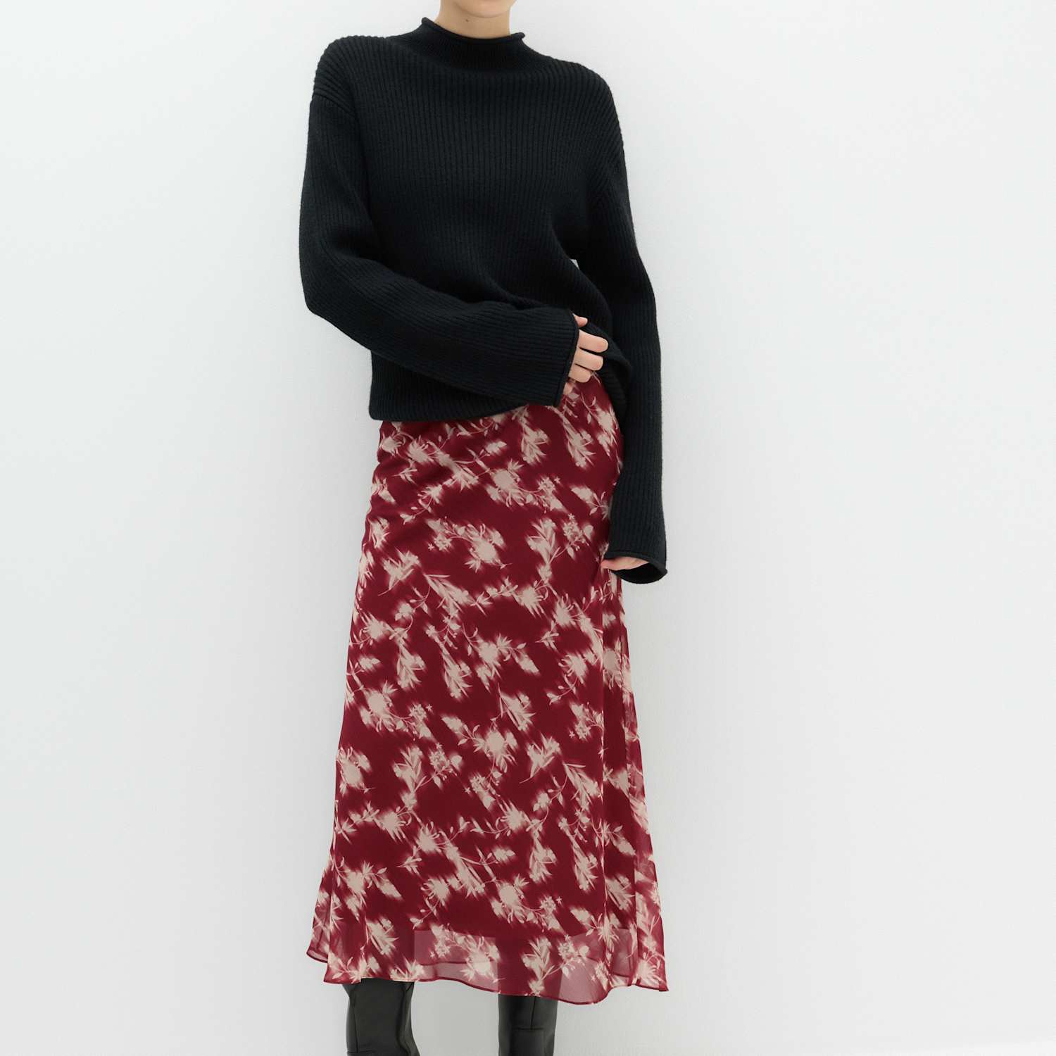 M&S Women's Chiffon Floral Midi Slip Skirt - 12 - Red Mix