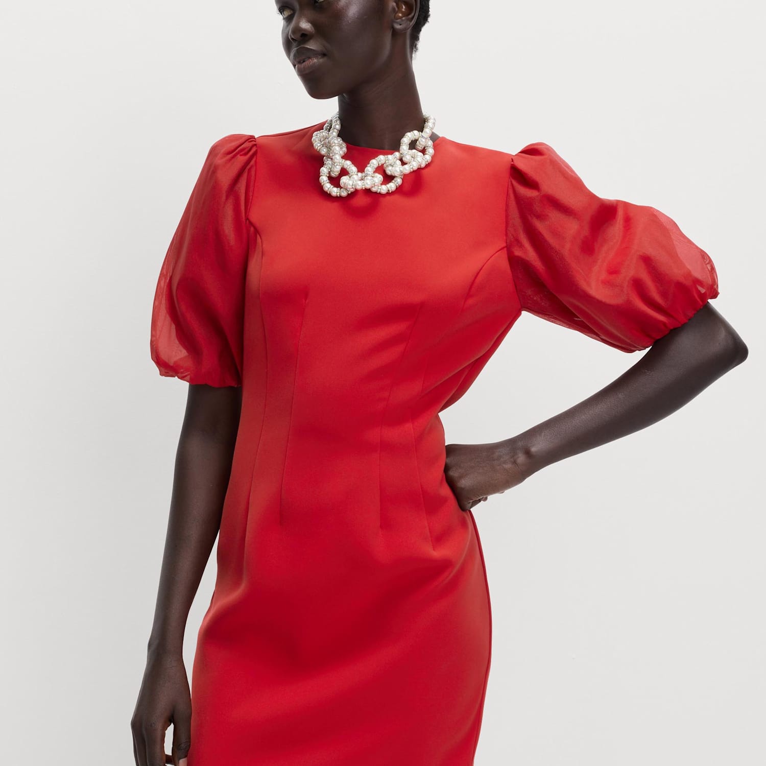 M&S Women's Organza Puff Sleeve Mini Shift Dress - 20 - Red