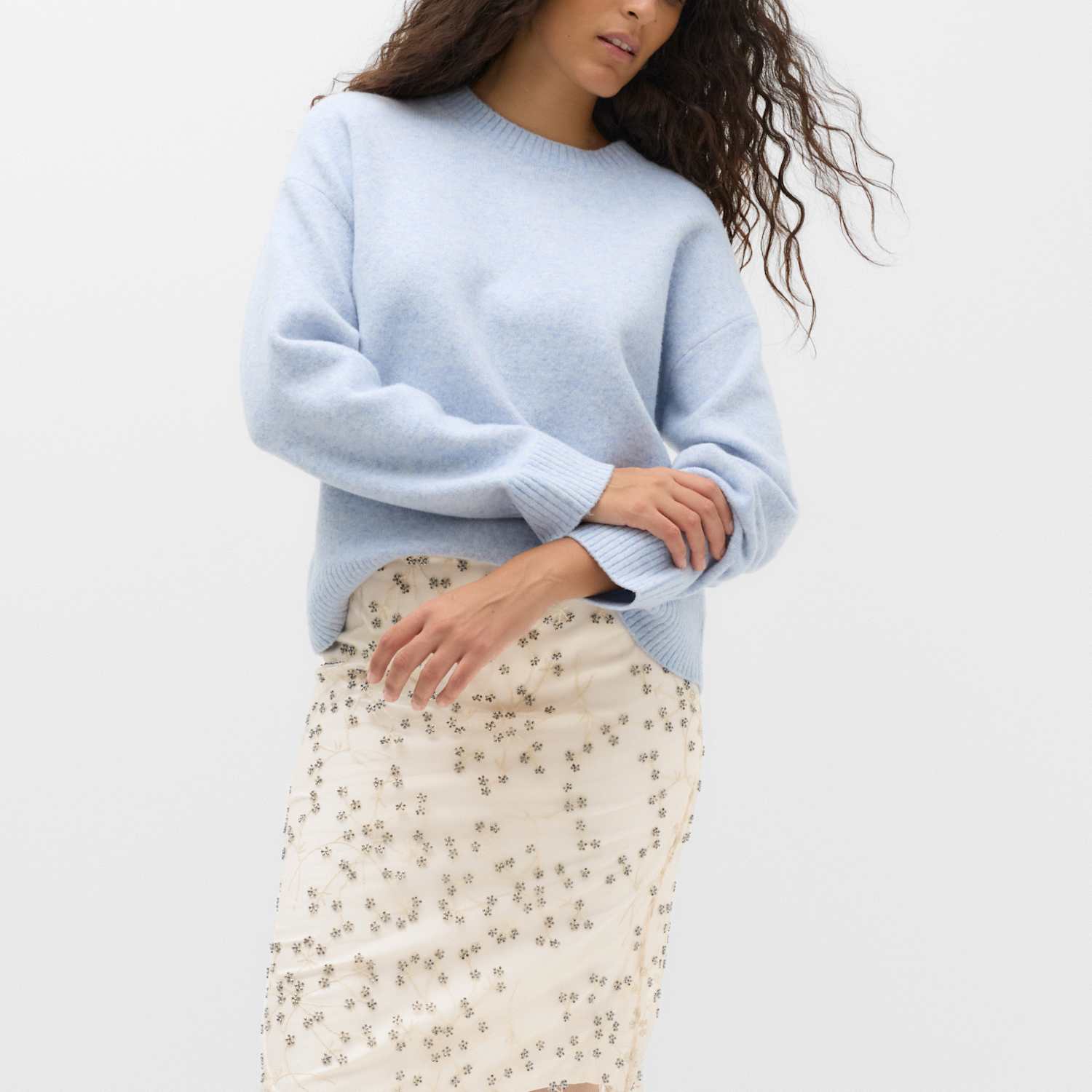 M&S Women's Embellished Knee Length Skirt - 18 - Ivory Mix