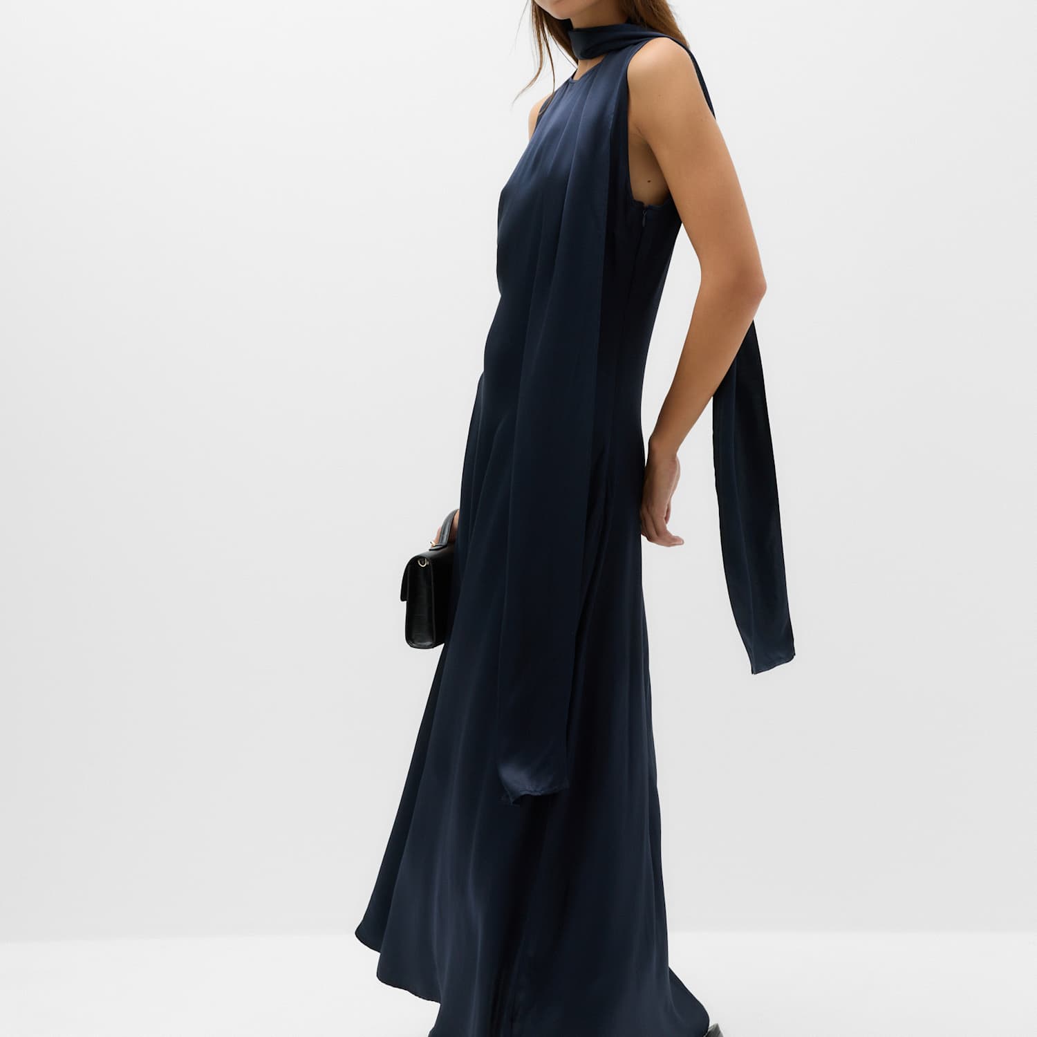 M&S Women's Satin Scarf Detail Satin Midaxi Column Dress - 14 - Petrol