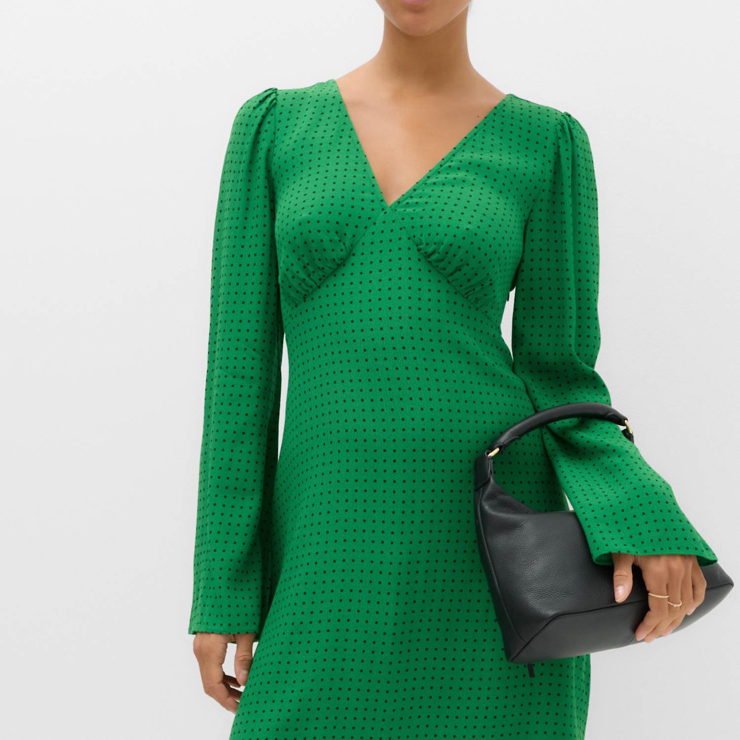 M&S Women's Polka Dot V Neck Mini Tea Dress - 12 - Green Mix