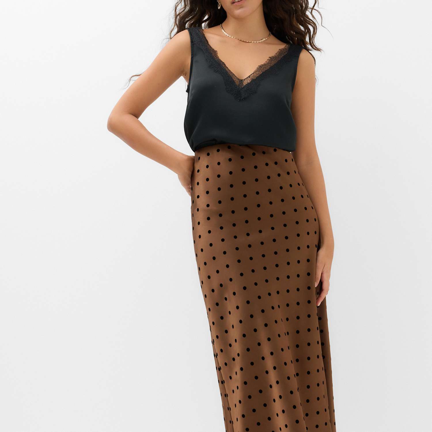 M&S Women's Satin Polka Dot Midi Slip Skirt - 16 - Brown Mix