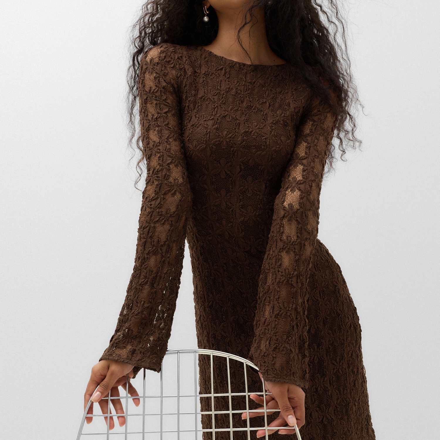 M&S Women's Jersey Lace Mini Skater Dress - 12 - Dark Chocolate
