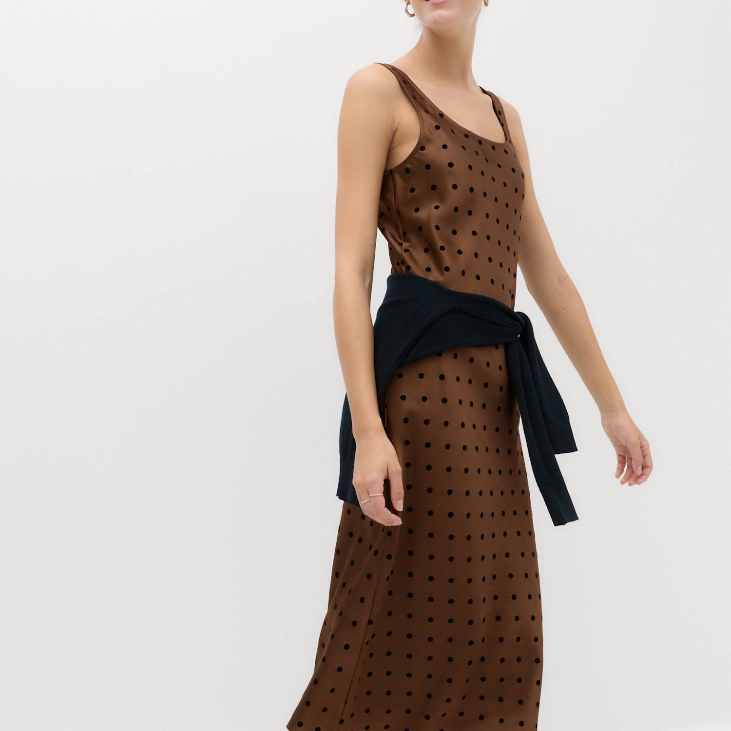 M&S Women's Satin Polka Dot Flocked Midi Slip Dress - 12 - Chocolate Mix