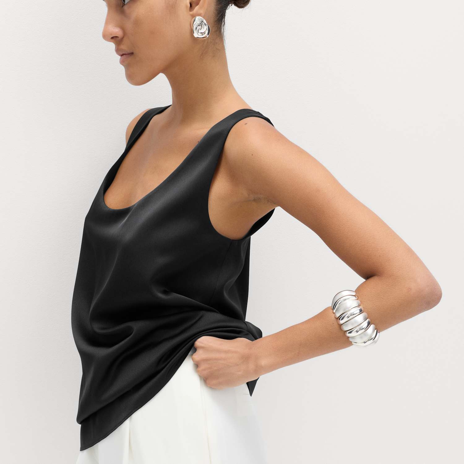 M&S Women's Satin Scoop Neck Cami Top - 16 - Black