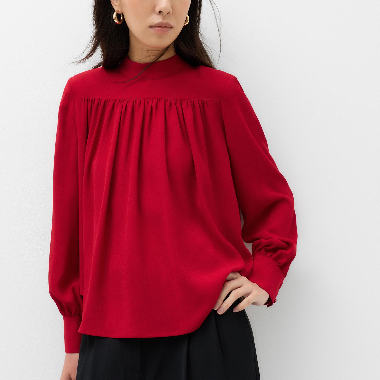 M&S Women's High Neck Blouson Sleeve Blouse - 16 - Red