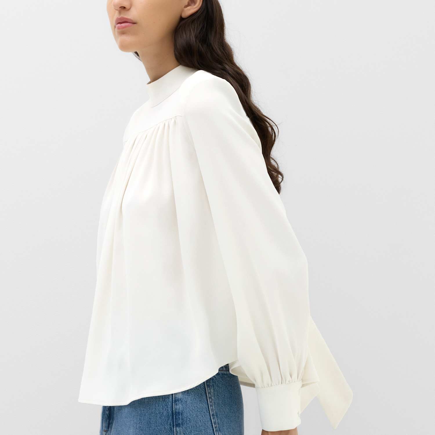 M&S Women's High Neck Blouson Sleeve Blouse - 16 - Ivory