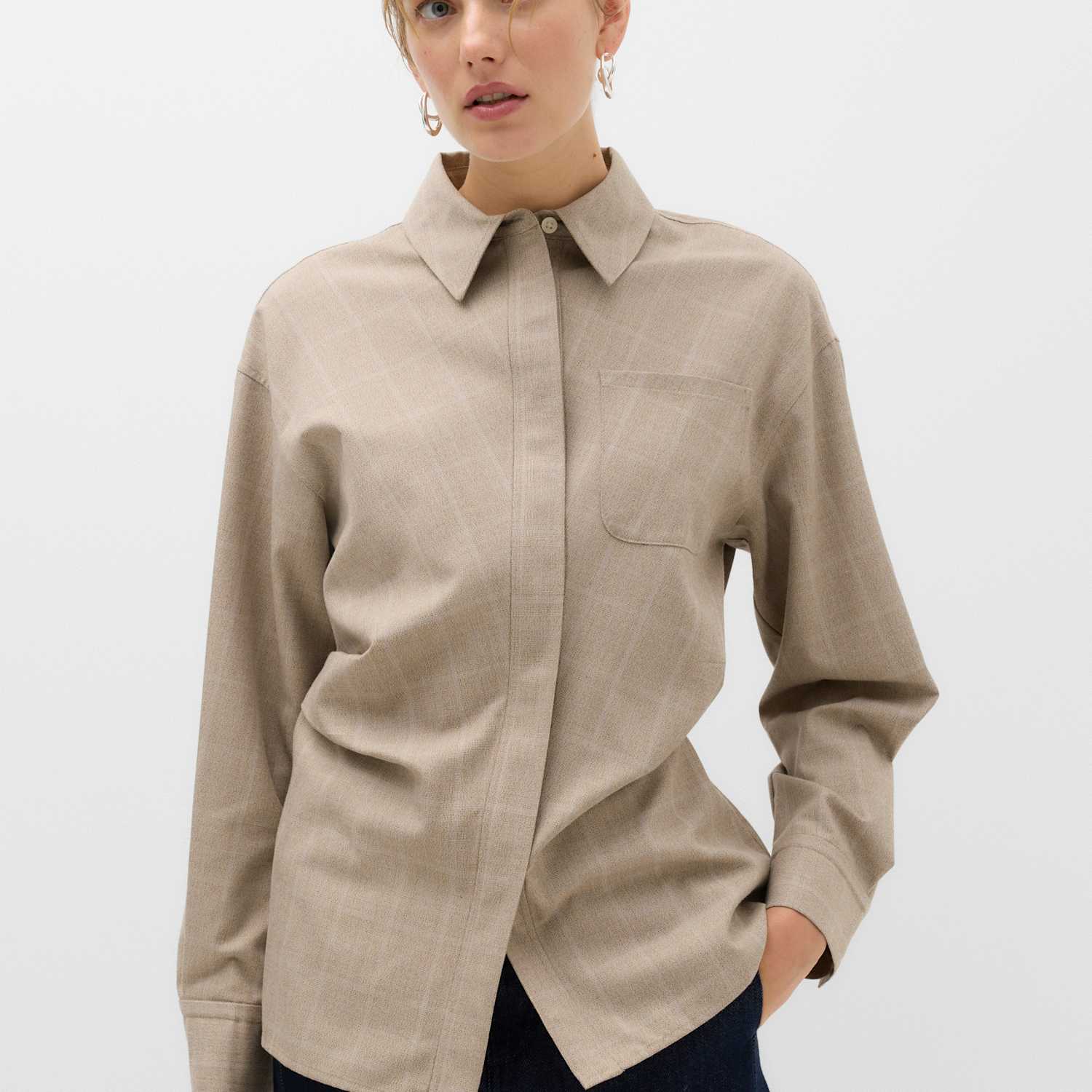 M&S Women's Checked Collared Waisted Shirt - 6 - Beige Mix