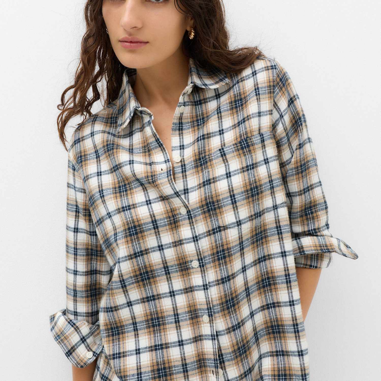 M&S Women's Pure Cotton Checked Collared Shirt - 18 - Natural Mix