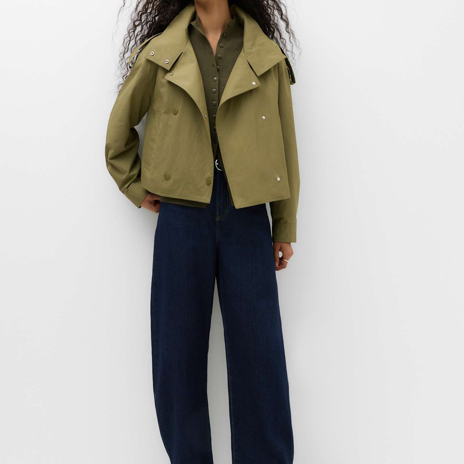 M&S Women's Cotton Rich Double Breasted Utility Jacket - Large - Sage