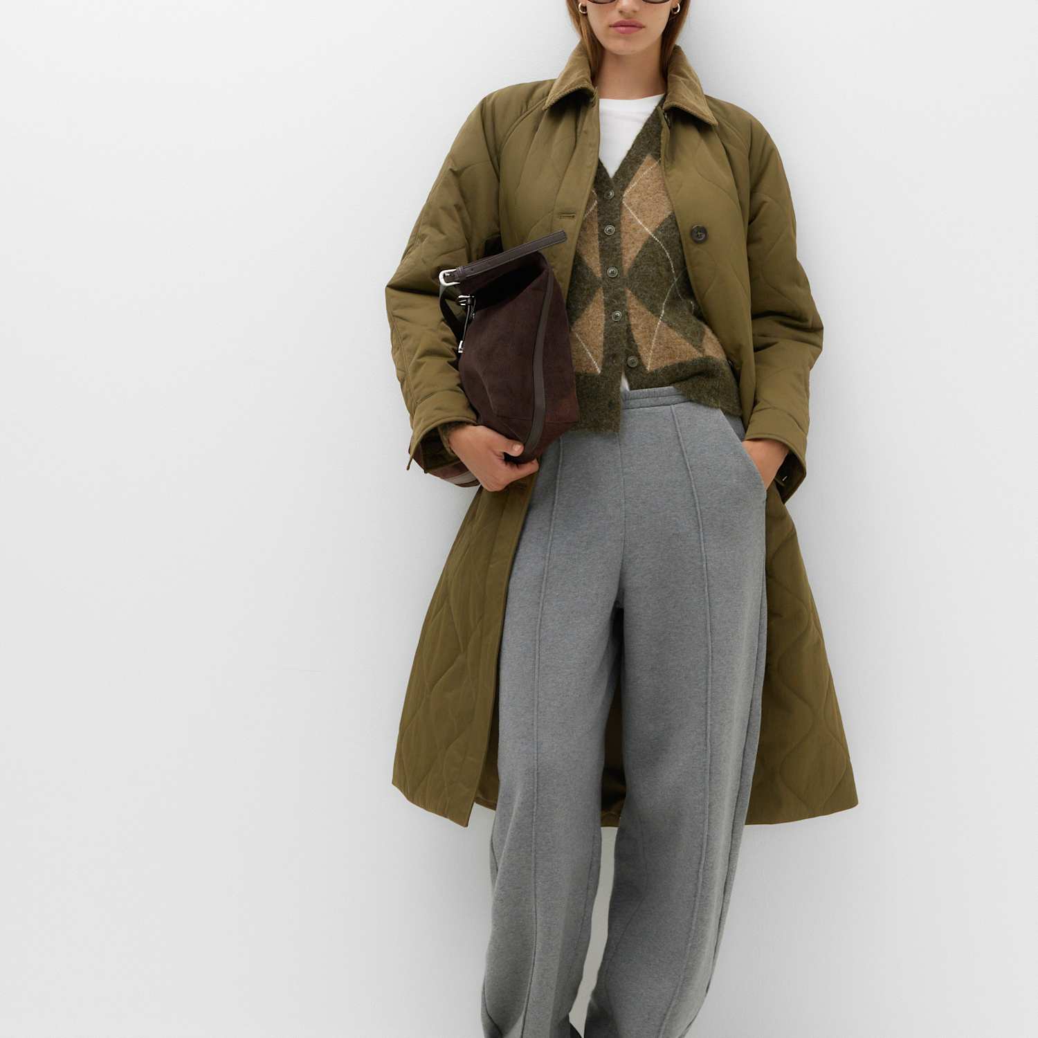 M&S Women's Quilted Longline Car Coat - 6 - Khaki