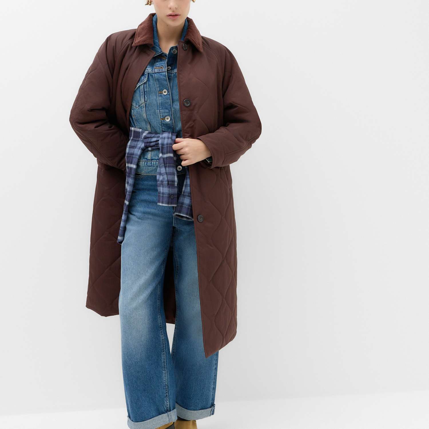 M&S Women's Quilted Longline Car Coat - 6 - Chocolate
