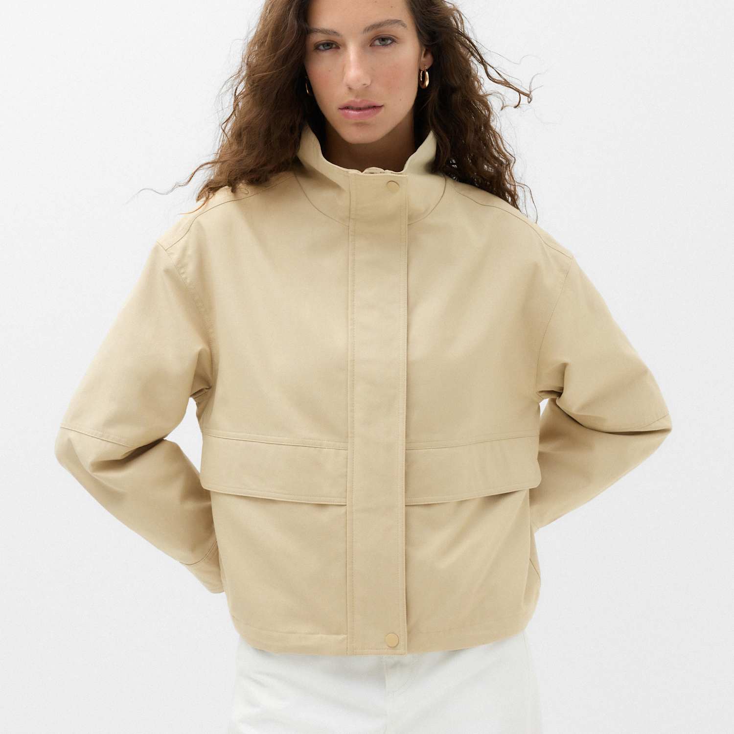 M&S Women's Cotton Rich Funnel Neck Parka Coat - 16 - Beige
