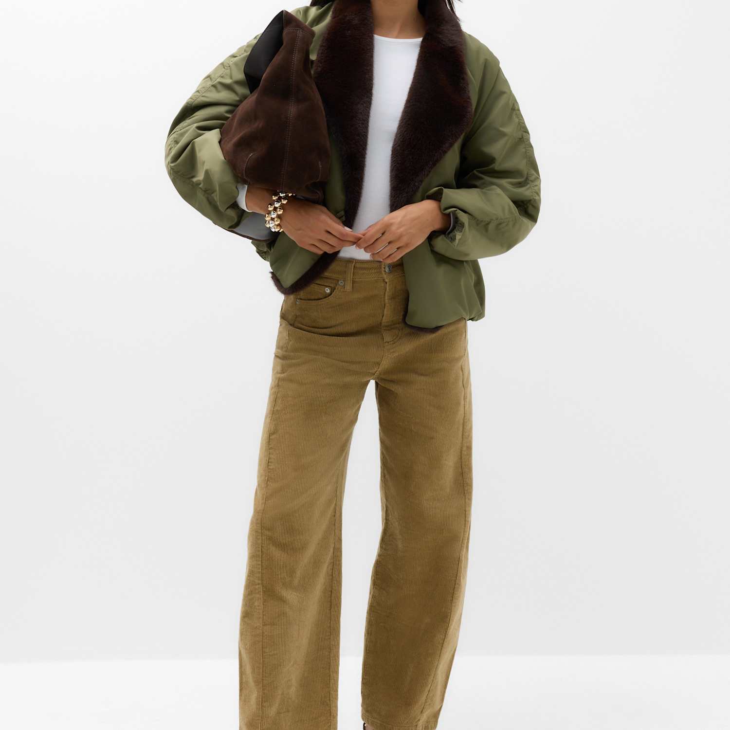 M&S Women's Satin Padded Faux Fur Bomber Jacket - Extra Large - Dark Olive