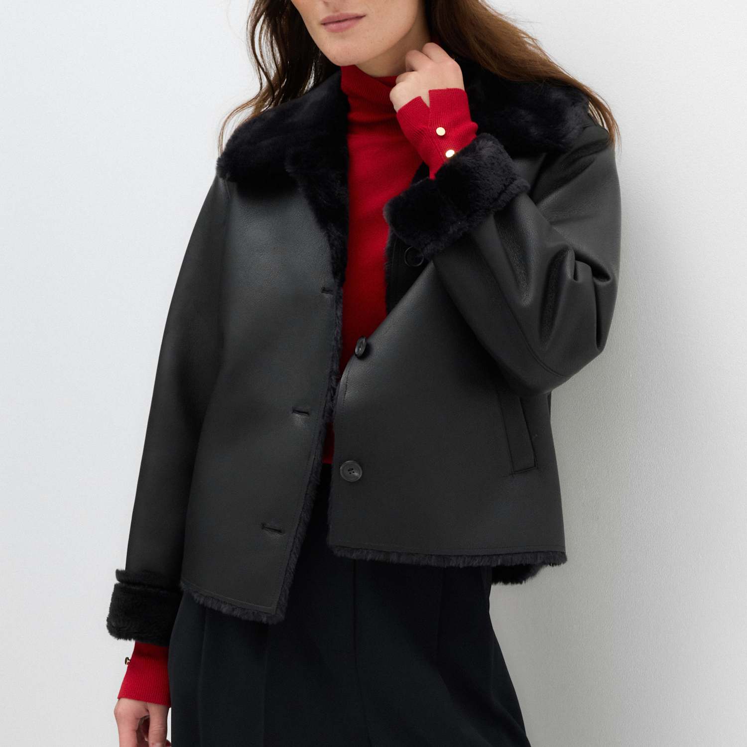 M&S Women's Faux Shearling Aviator Jacket - 12 - Black