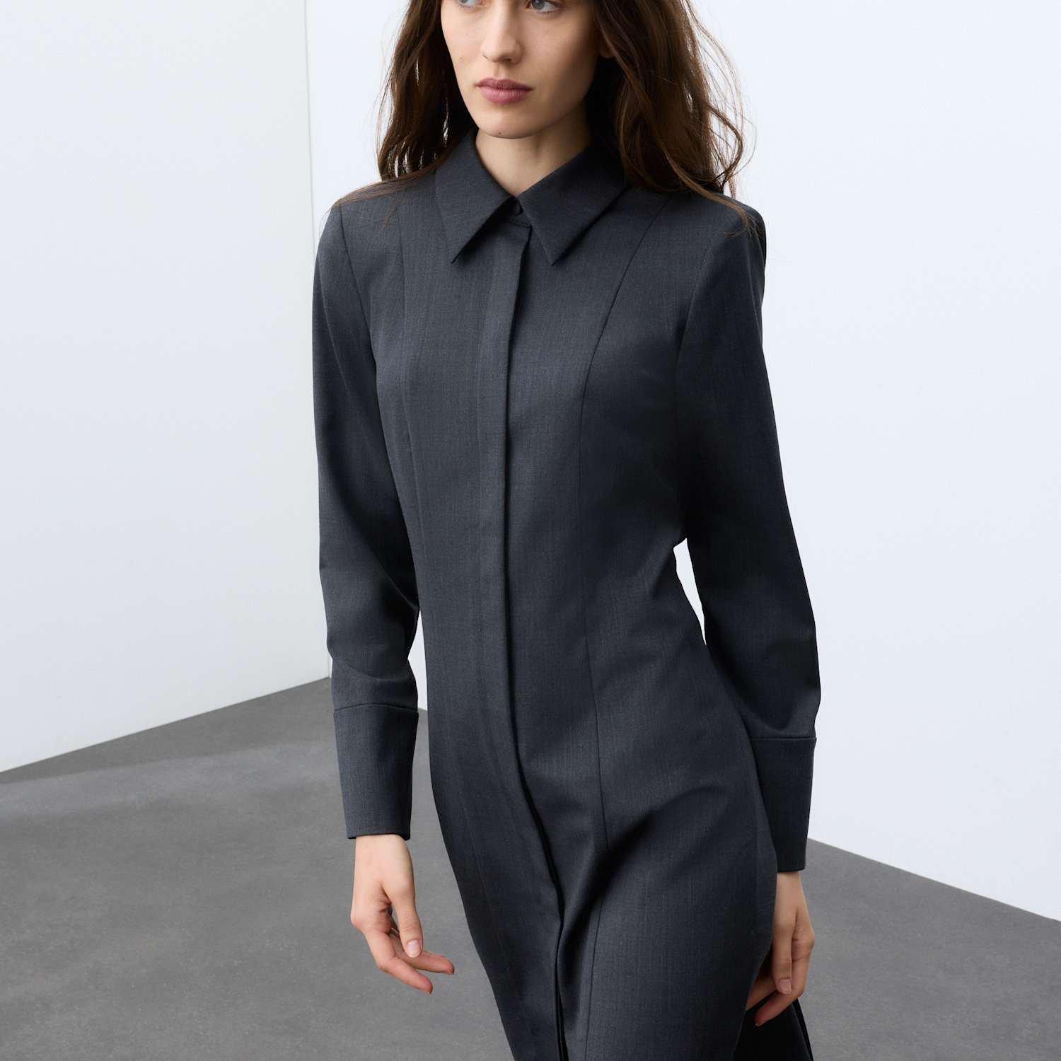 Autograph Women's Wool Blend Draped Back Shirt Dress - 10 - Dark Grey
