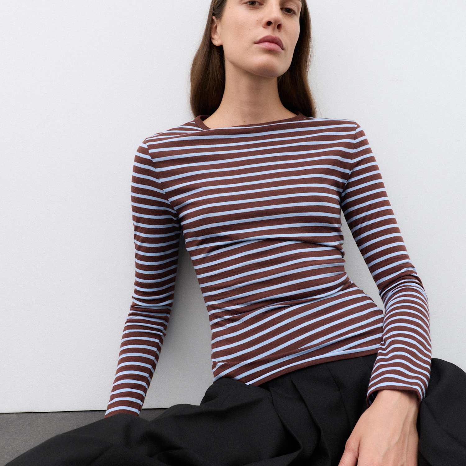 Autograph Women's Striped Slim Fit Top with Wool - 12 - Blue Mix