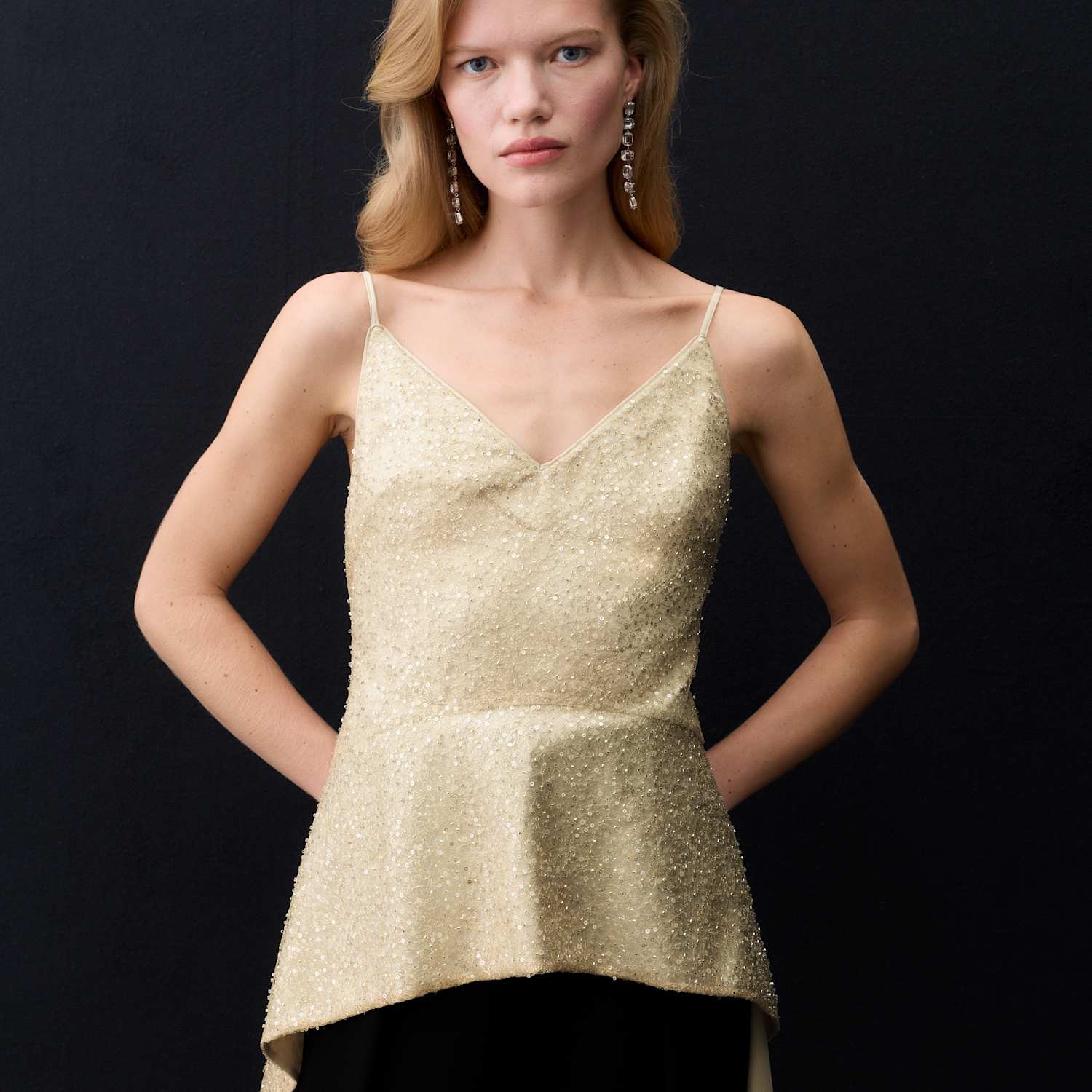 Autograph Women's Sequin V Neck Asymmetric Cami Top - 8 - Champagne