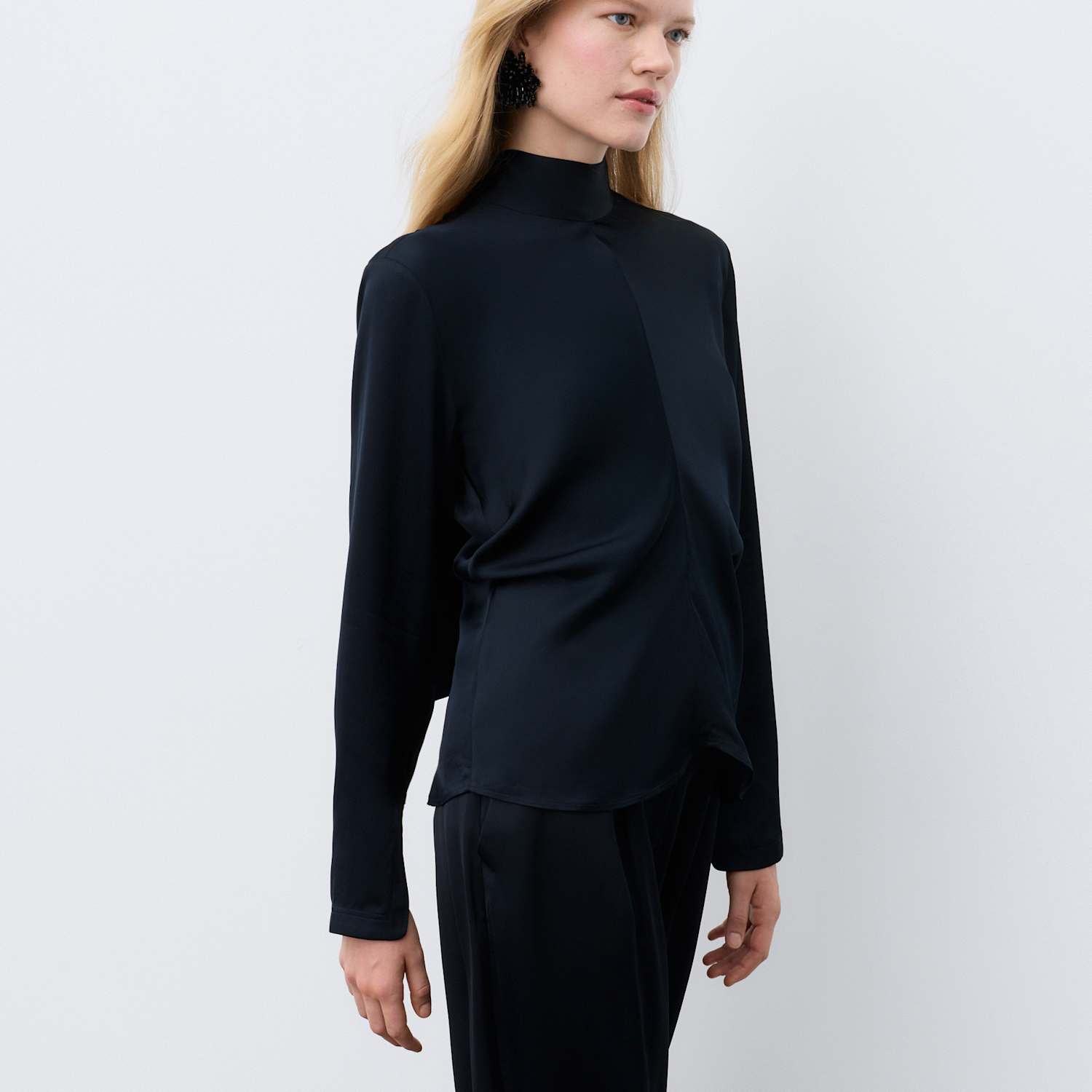 Autograph Women's Satin Tie Neck Blouse - 14 - Dark Navy
