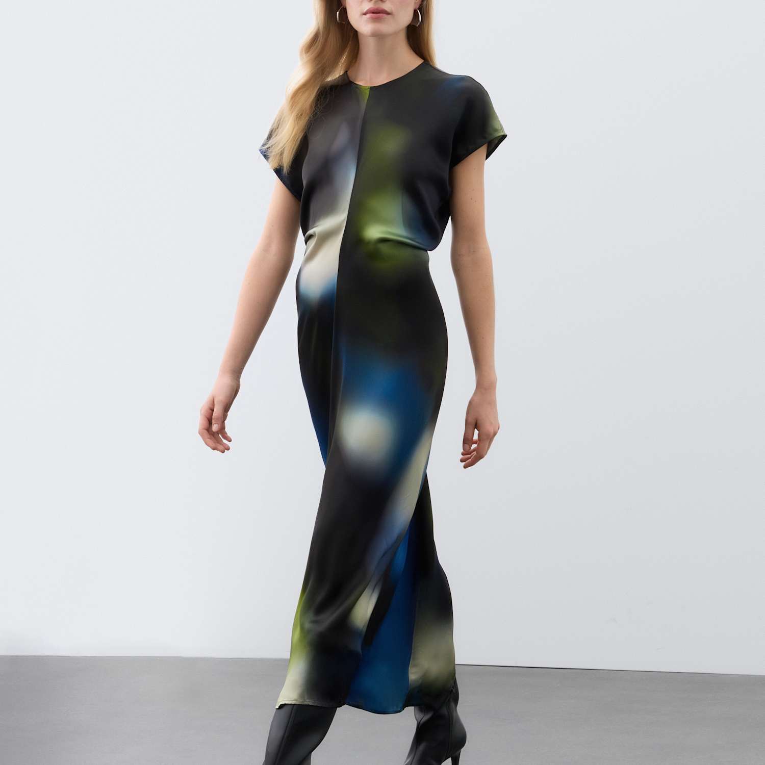 Autograph Women's Satin Printed Draped Midaxi Column Dress - 10 - Blue Mix