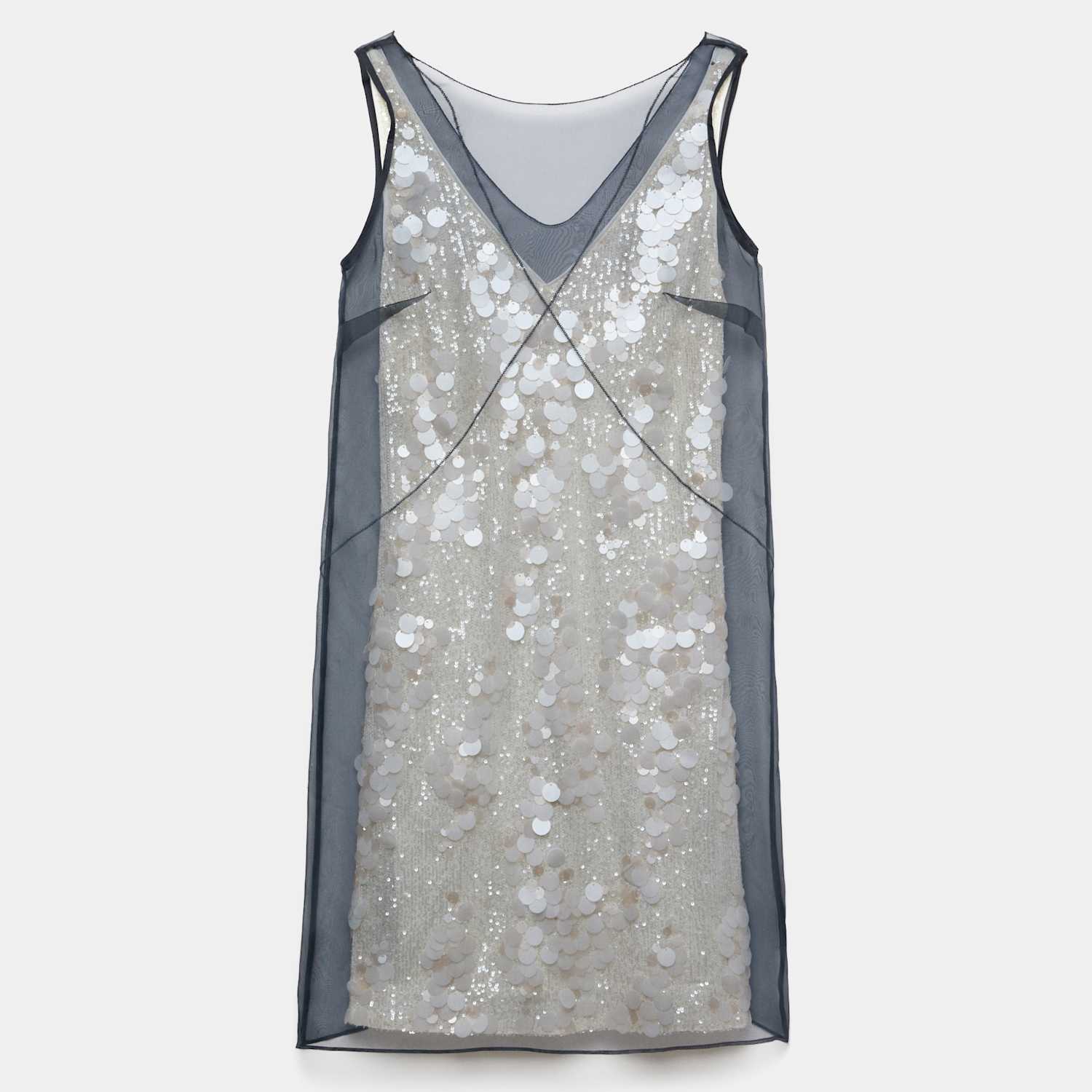 Autograph Women's Pure Silk Organza Sequin Overlay Mini Dress - 16 - Cream Mix