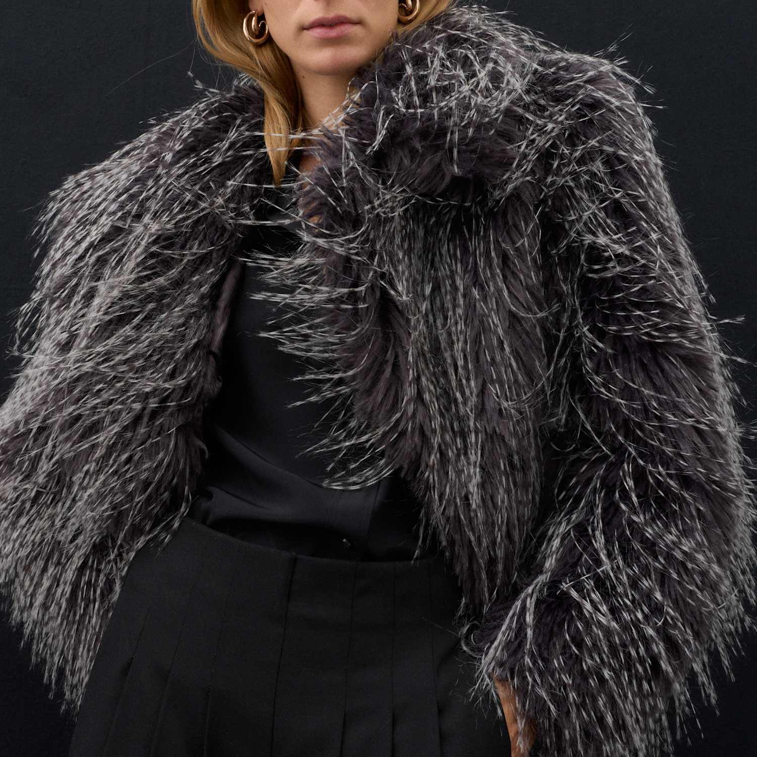 Autograph Women's Short Tipped Faux Fur Jacket - Medium - Grey Mix