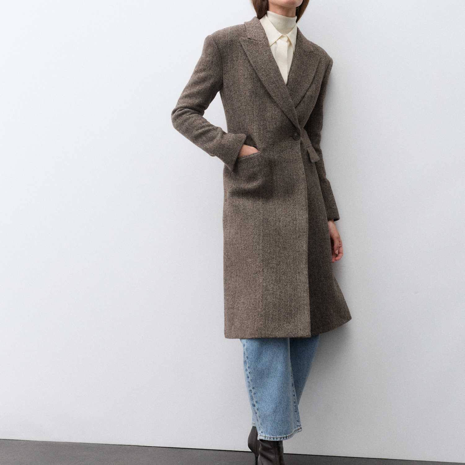Autograph Women's Wool Rich Herringbone Tailored Coat - 24 - Brown Mix