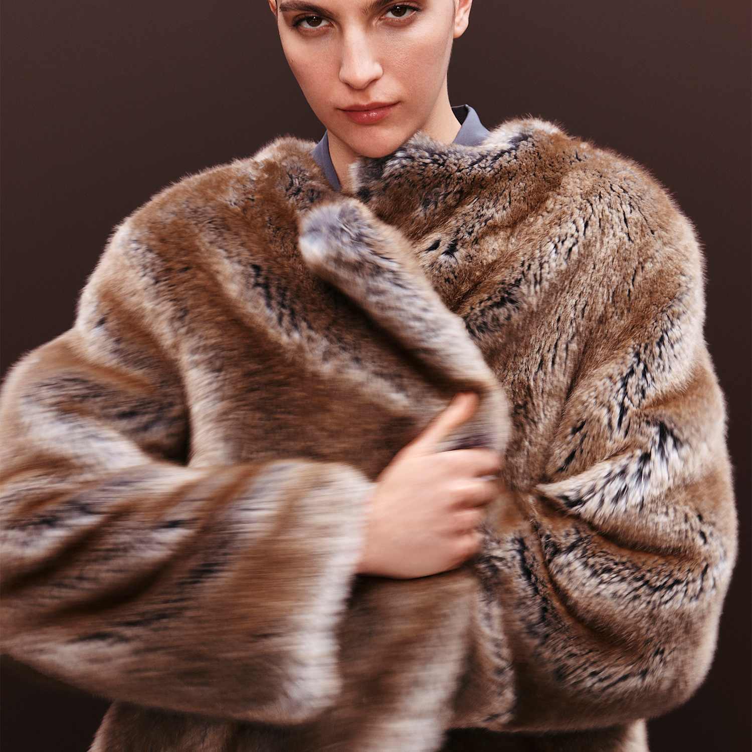 Autograph Women's Faux Fur Collarless Longline Coat - Large - Cappuccino